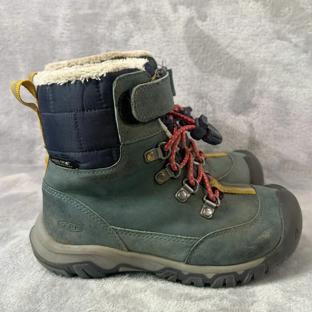 KEEN Kids Winter‎ Boots Size 10 Teal Green Insulated Fleece Lined Snow